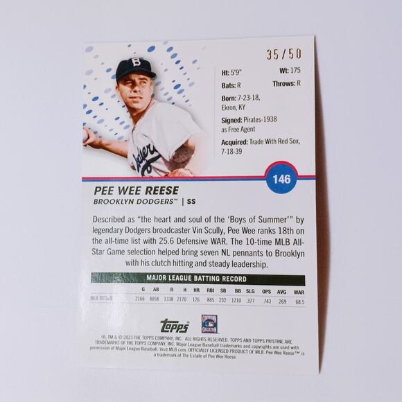 Pee Wee Reese SSP 35/50 #146 Topps Pristine Gold Pulsar Refractor Dodgers 2023 - Picture 5 of 6